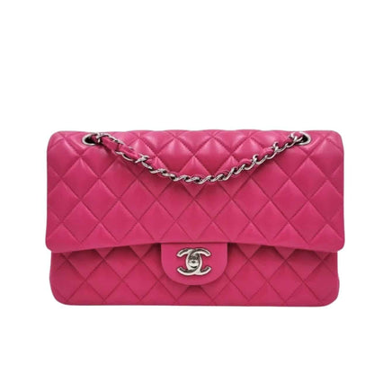 Classic Medium Smooth Leather Flap Bags Dark Pink 25cm Classic Bag