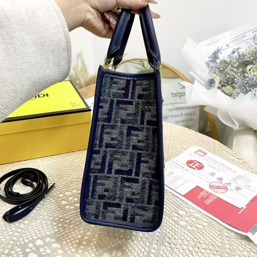 Sunshine Small FF Chenille Shopper Tote Bag Dark Blue 26Cm 8BH394ASU0F1PQK 22 New Collection Bag Sunshine Bag