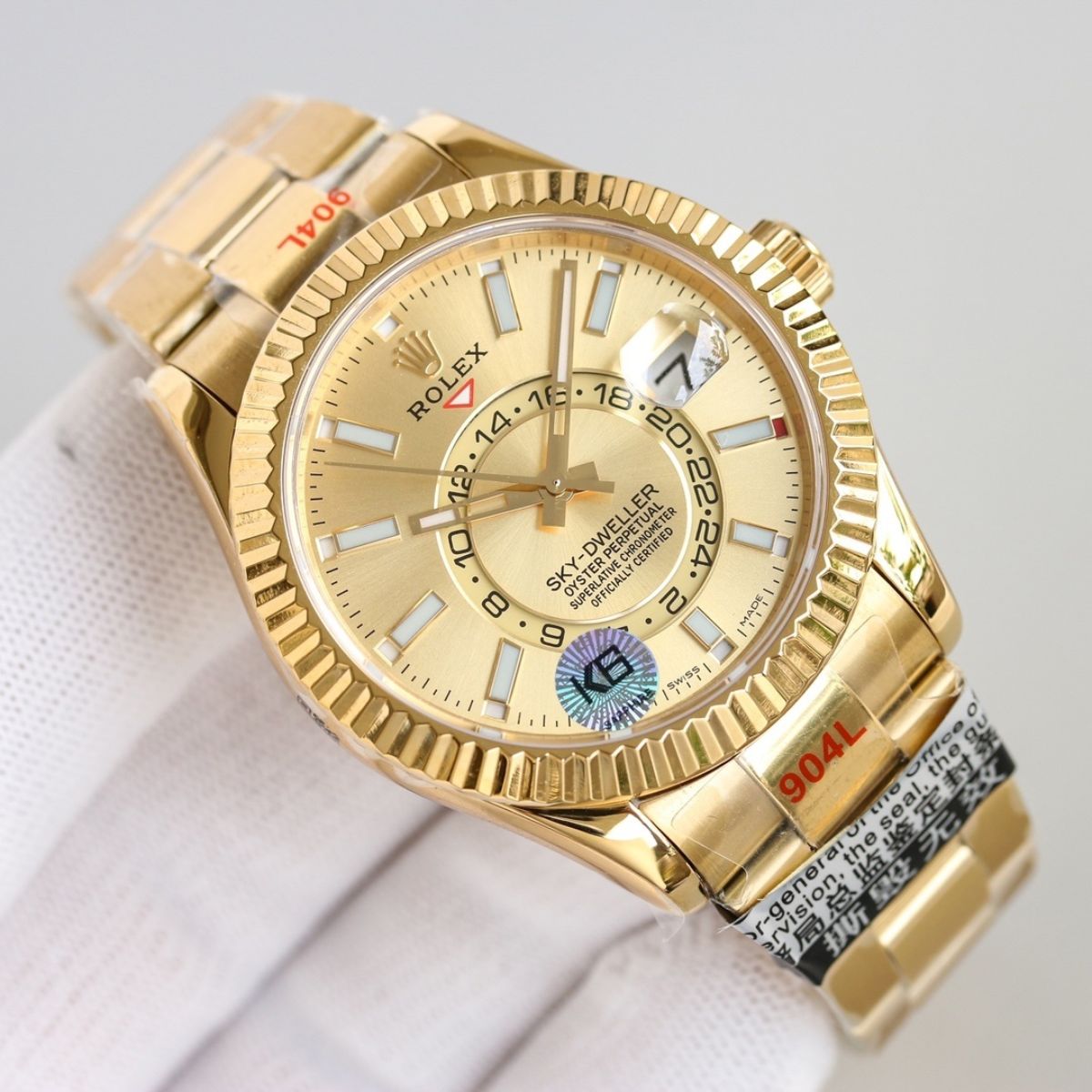 [Super Clone] Regency Dual Time 42 mm Timeless Fluted Bezel Champagne colour Dial 336938 3654