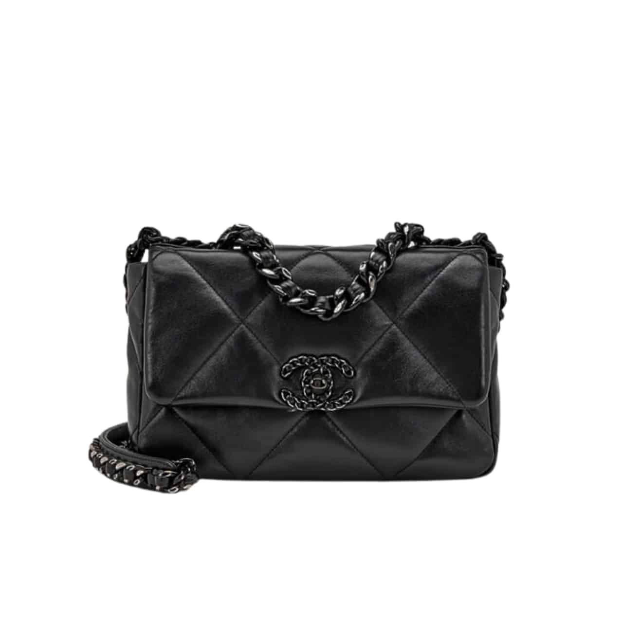 19 Medium Smooth Leather Flap Bag All Black 26cm 22 New Collection Bag Flap Bag