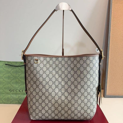 GG Emblem Medium GG Monogram Canvas Bucket Bag Beige And Dark Brown 31Cm 815103 FAD6L 9758 Emblem Bag