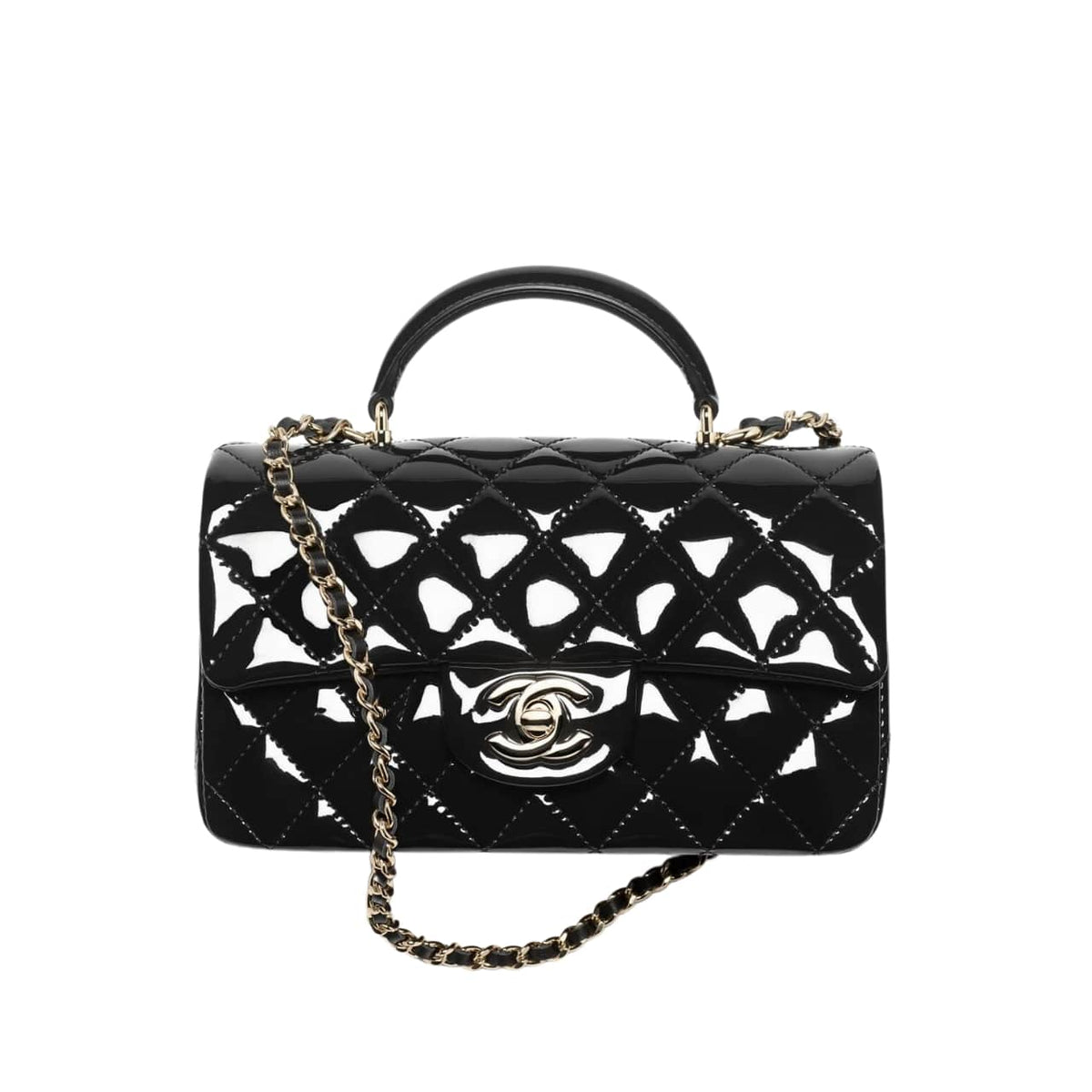 Classic Mini Shiny Patent Leather Handle Bag Black 20cm Classic Bag