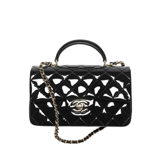 Classic Mini Shiny Patent Leather Handle Bag Black 20cm Classic Bag