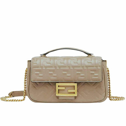 Baguette Midi FF Motif Leather Chain Bag Beige 24Cm 22 New Collection Bag Baguette Bag