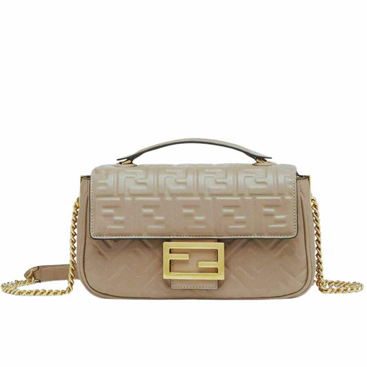 Baguette Midi FF Motif Leather Chain Bag Beige 24Cm 22 New Collection Bag Baguette Bag