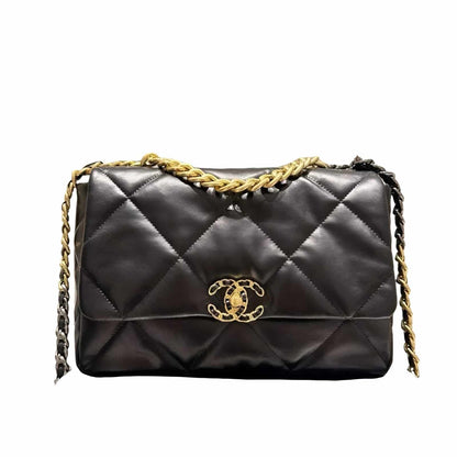 19 Large Shiny Smooth Leather Flap Bag Black 30cm 22 New Collection Bag Flap Bag