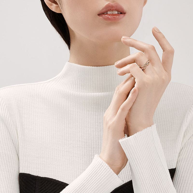 18K Celestial Rose Gold T Knot Double Row Ring