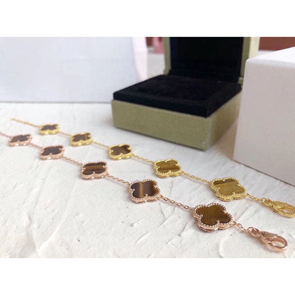 18K Celestial Vintage Alhambra Five Motifs Tiger Eye Bracelet