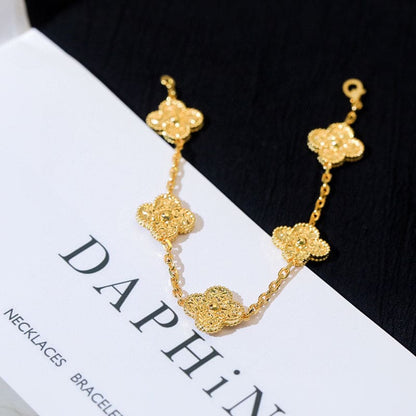 18K Celestial Yellow Gold Five Motifs Clover Bracelet