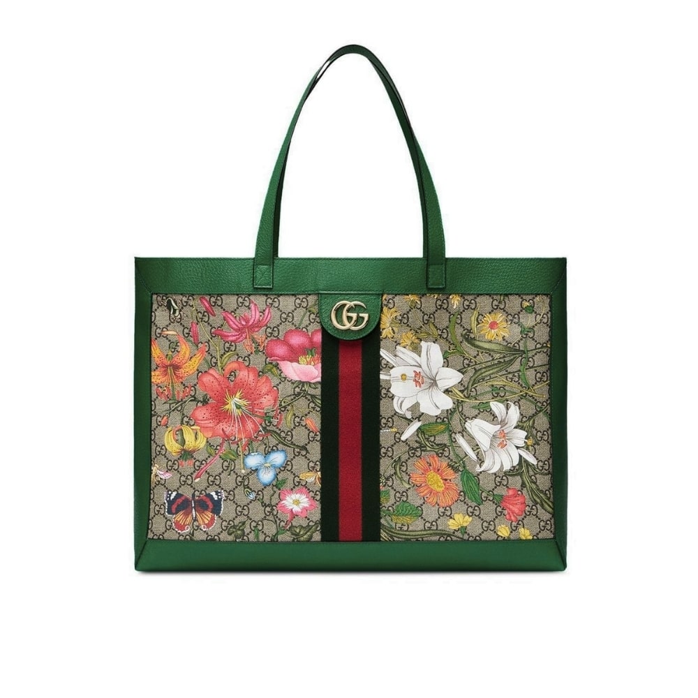 Ophidia Medium GG Flora Print Supreme Canvas Tote Bag Dark Green 44cm 547947 HWHAE 8709 OPHIDIA Bag