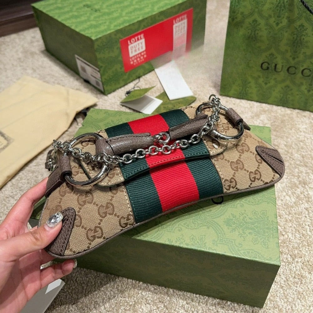 Horsebit Small GG Supreme Canvas Shoulder Bag Beige Ebony 27Cm 764339 FACM2 8747 Horsebit 1955 Bag