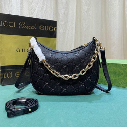 GG Emblem Small Grained Leather Shoulder Bag Black 23Cm 815409 Aaeem 1000 Emblem Bag