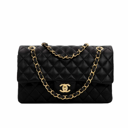 Classic Medium Smooth Leather Flap Bag Black 25cm Classic Bag