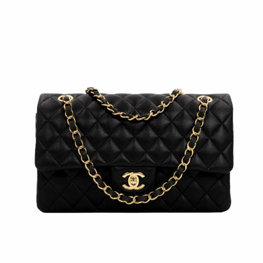 Classic Medium Smooth Leather Flap Bag Black 25cm Classic Bag