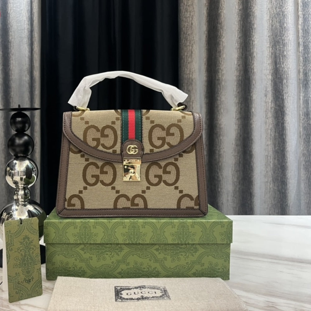 Ophidia Small Jumbo GG Canvas Top Handle Bag Camel Ebony 25Cm 651055 UKMDG 2570 OPHIDIA Bag