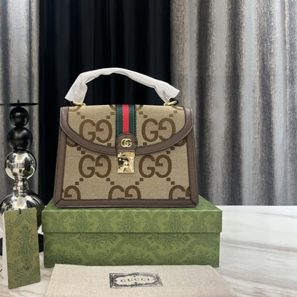 Ophidia Small Jumbo GG Canvas Top Handle Bag Camel Ebony 25Cm 651055 UKMDG 2570 OPHIDIA Bag