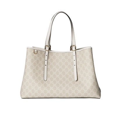 GG Emblem Large GG Monogram Canvas Tote Bag Beige And White 38cm 815213 FAD6l 9641 Emblem Bag