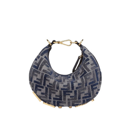 Fendigraphy Mini FF Chenille Hobo Bag Dark Blue 20Cm 8BS081ASU0F1PQM 22 New Collection Bag Fendigraphy Bag