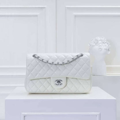 Classic Medium Smooth Leather Double Flap Bag White 25cm 22 New Collection Bag Flap Bag