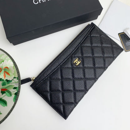 Classic Zip Pouch Grained Leather Wallet Black 22cm Classic Bag