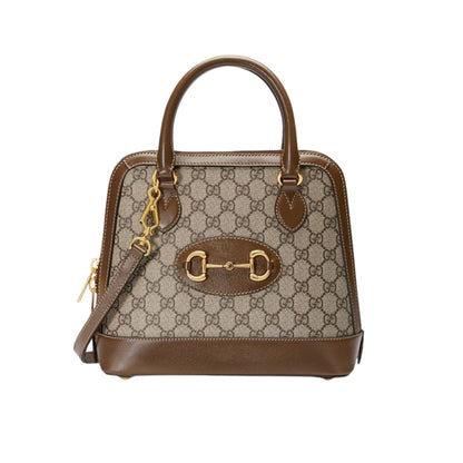 Horsebit 1955 GG Supreme Canvas Shoulder Bag Beige And Dark Brown 20cm Horsebit 1955 Bag