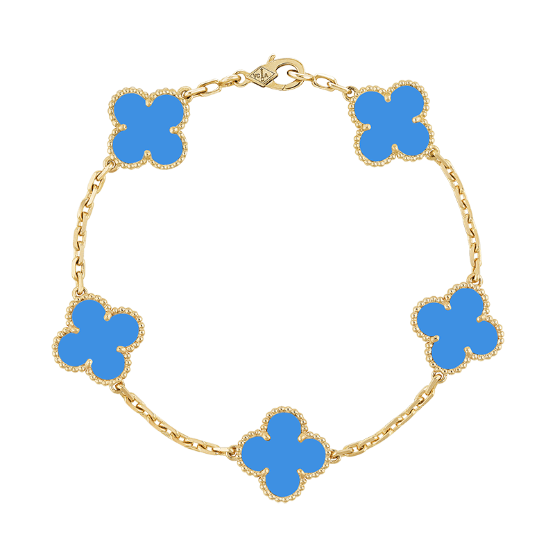 18K Celestial Vintage Alhambra Five Motifs Agate Clover Bracelet