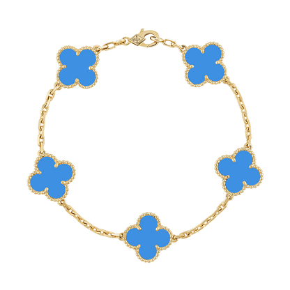 18K Celestial Vintage Alhambra Five Motifs Agate Clover Bracelet