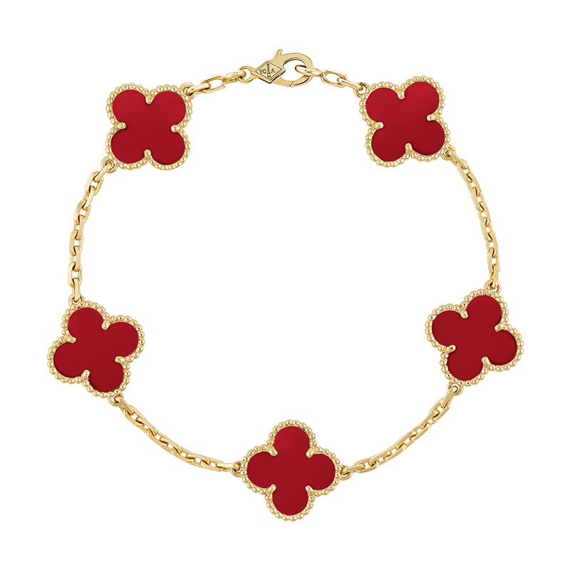 18K Celestial Vintage Alhambra Five Motifs Carnelian Bracelet