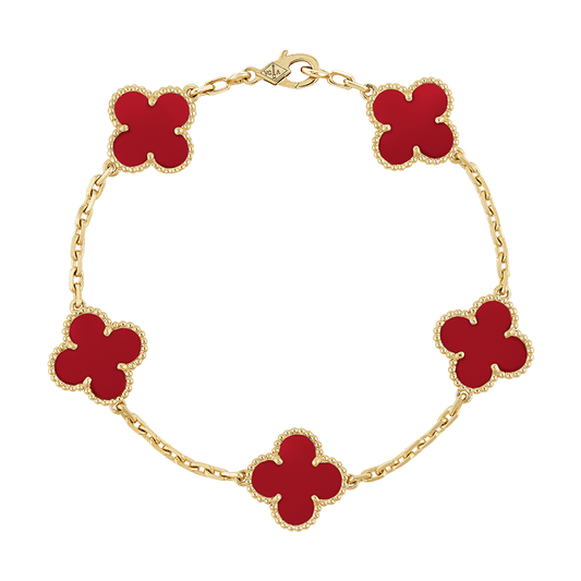 18K Celestial Vintage Alhambra Five Motifs Carnelian Bracelet