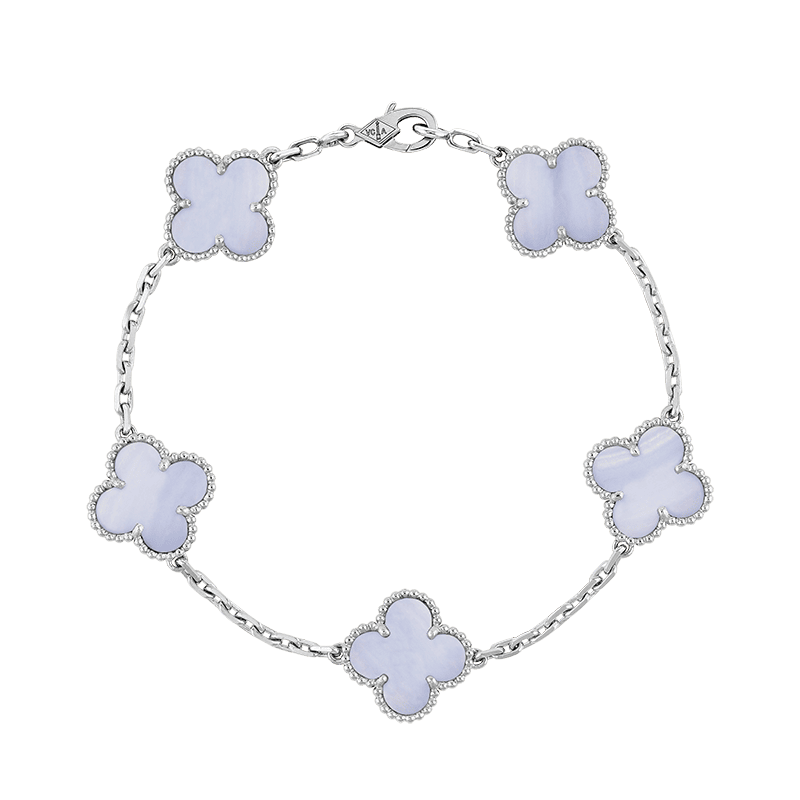 18K Celestial Vintage Alhambra Five Motifs Chalcedony Clover Bracelet