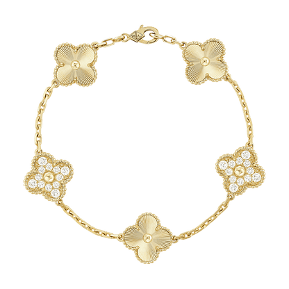 18K Celestial Vintage Alhambra Five Motifs Diamonds Clover Bracelet