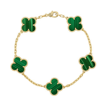 18K Celestial Vintage Alhambra Five Motifs Malachite Clover Bracelet
