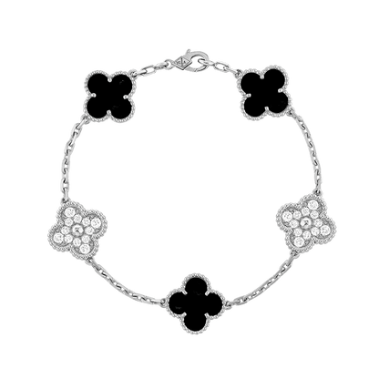 18K Celestial Vintage Alhambra Five Motifs Black Diamonds Clover Bracelet