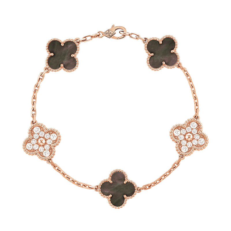 18K Celestial Vintage Alhambra Five Motifs Pearl Bracelet