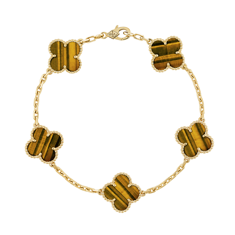 18K Celestial Vintage Alhambra Five Motifs Tiger Eye Bracelet