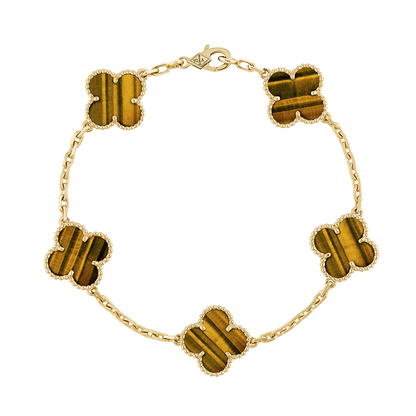 18K Celestial Vintage Alhambra Five Motifs Tiger Eye Bracelet