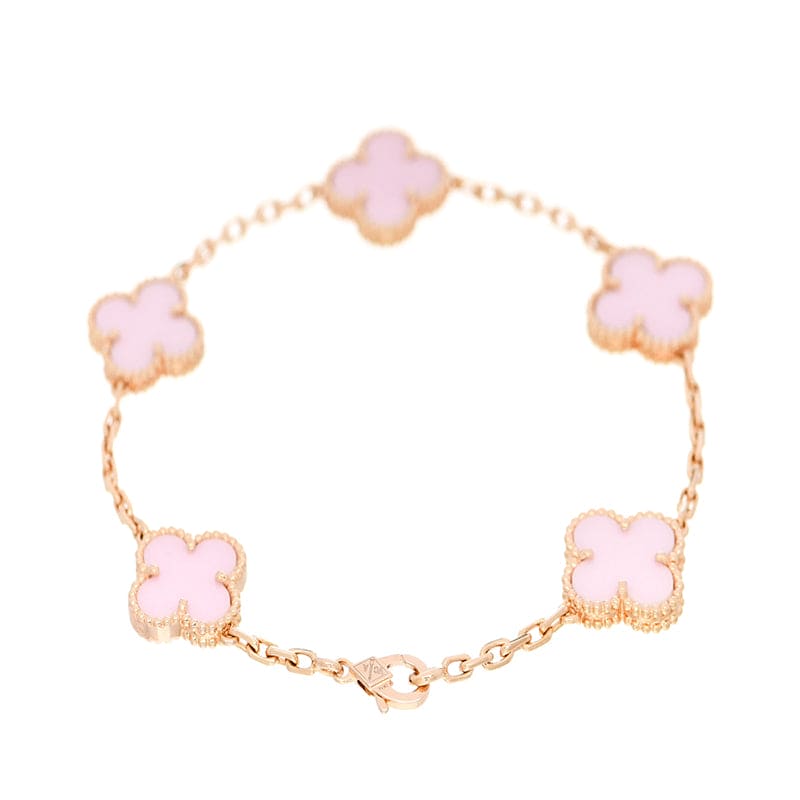18K Celestial Vintage Alhambra Five Motifs Pink Opal Bracelet