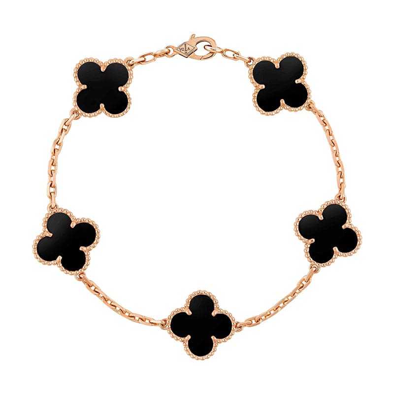 18K Celestial Vintage Alhambra Five Motifs Clover Onyx Bracelet