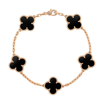 18K Celestial Vintage Alhambra Five Motifs Clover Onyx Bracelet