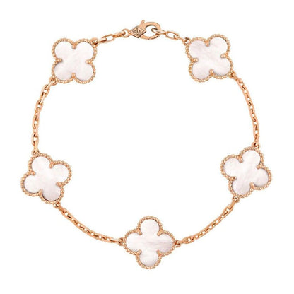 18K Celestial Vintage Alhambra Five Motifs Pearl Bracelet