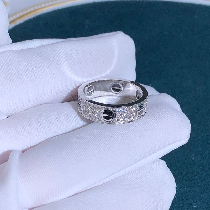 18K Celestial White Gold Love Diamonds Ceramic Ring