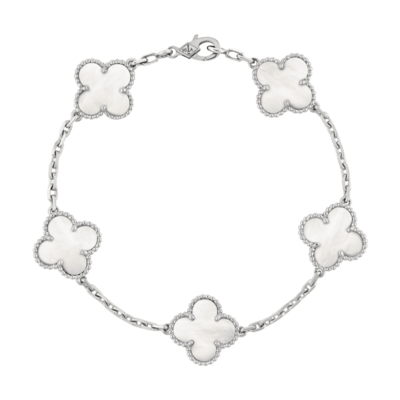18K Celestial Vintage Alhambra Five Motifs Pearl Bracelet