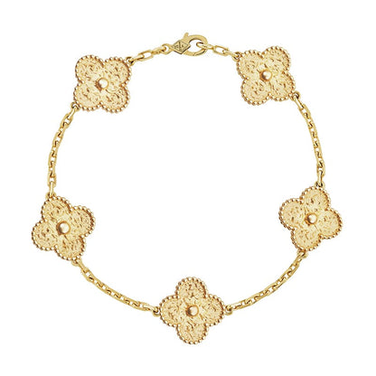 18K Celestial Yellow Gold Five Motifs Clover Bracelet