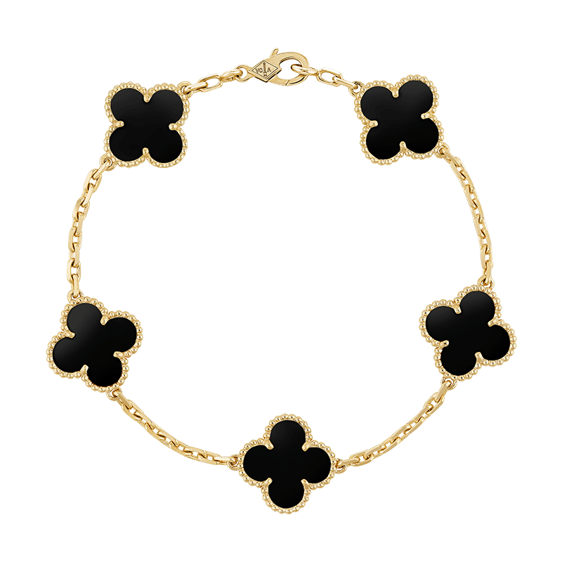 18K Celestial Vintage Alhambra Five Motifs Black Clover Bracelet