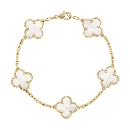18K Celestial Vintage Alhambra Five Motifs Pearl Bracelet