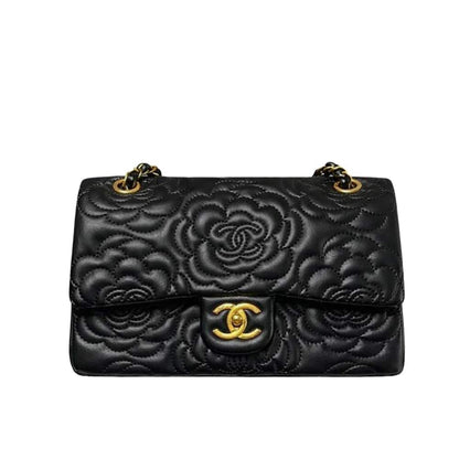 Camellia Medium Smooth Leather Flap Bag Black 26cm 22 New Collection Bag Flap Bag