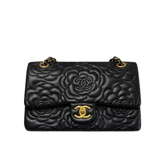 Camellia Medium Smooth Leather Flap Bag Black 26cm 22 New Collection Bag Flap Bag