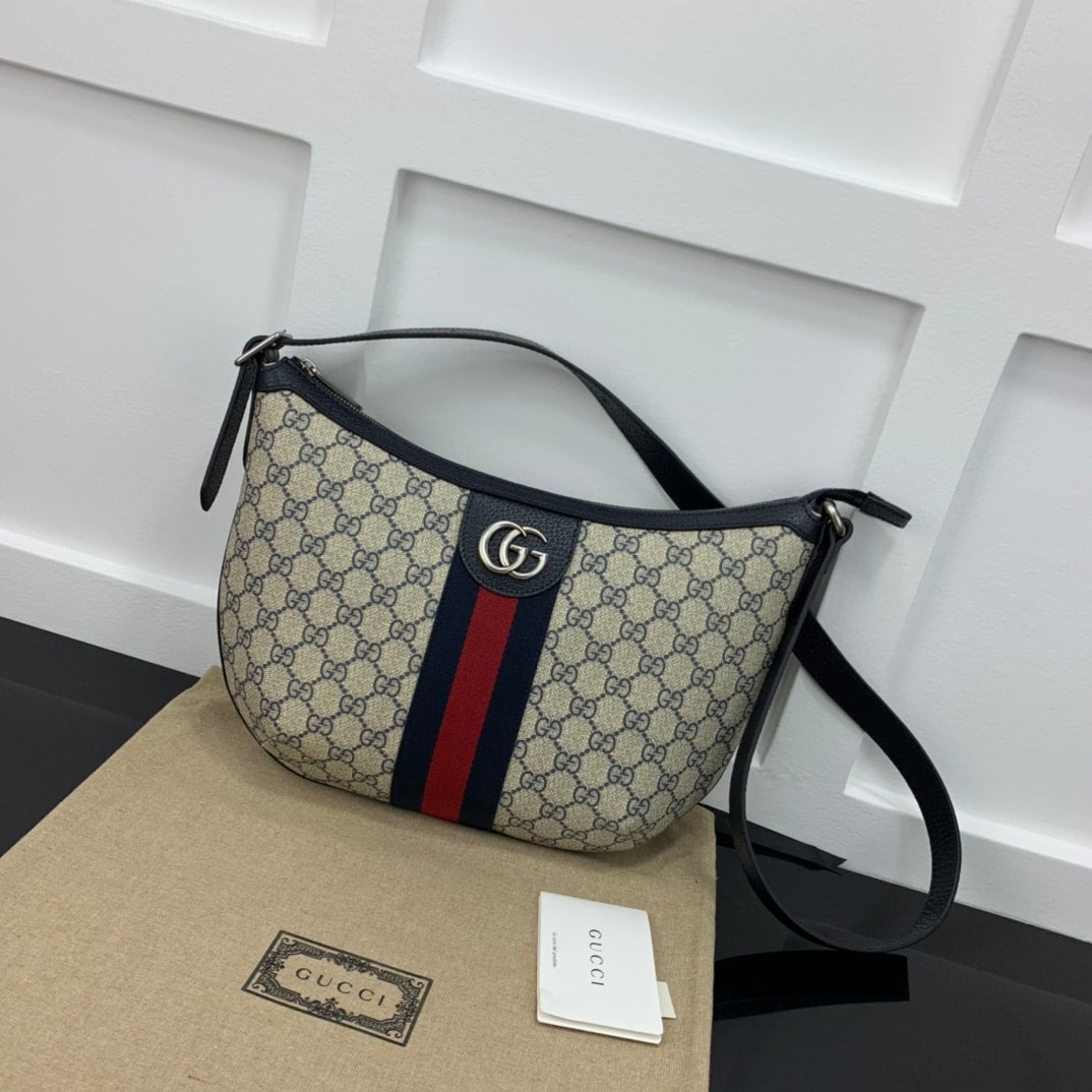 Ophidia Small GG Supreme Canvas Shoulder Bag Beige And Navy Blue 30Cm 598125 2ZGMN 4076 OPHIDIA Bag