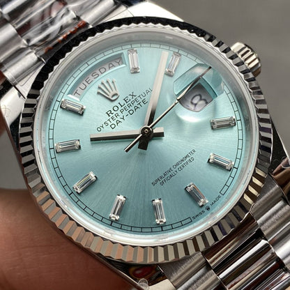[Super Clone] Regency Weekday 36 mm Weekday Fluted Bezel Ice blue Dial 128236 6513