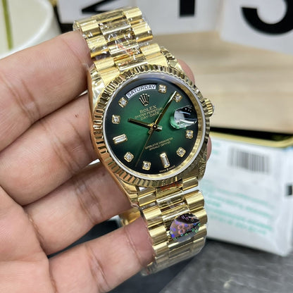 [Super Clone] Regency Weekday 36 mm Weekday Fluted Bezel Blue ombre set with diamonds Dial 128238 7736